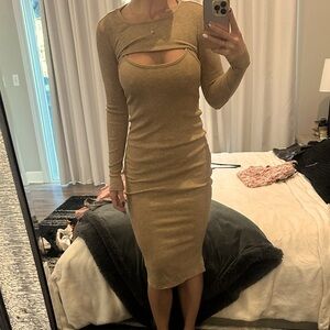 Camel colored midi sweater dress